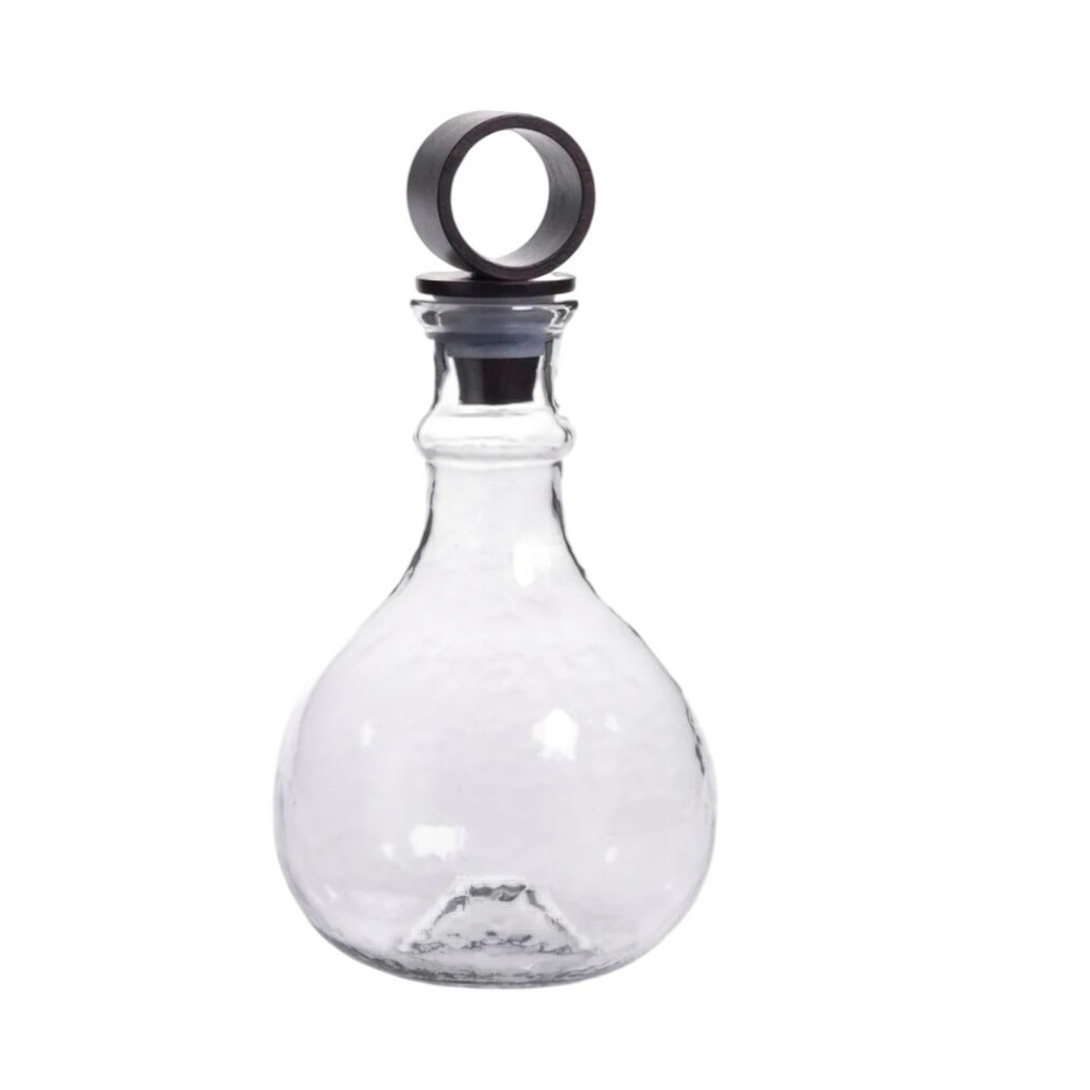 Garan Hammered Glass Decanter Bottle w/ Iron‎ Stopper 12.5" Modern Organic Vase